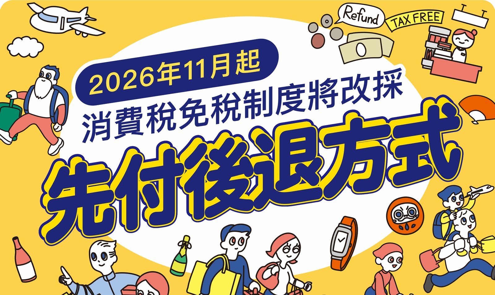 日本觀光廳說明圖：2026年11月起消費稅免稅制度將改採先付後退方式