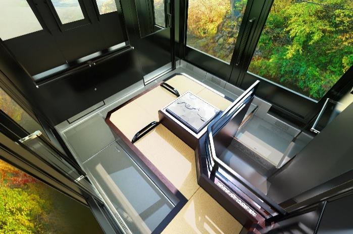 嵐山小火車新車廂特別室「嵐峡」示意圖，中間是榻榻米座位